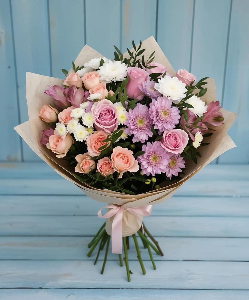 Букет цветов из: Хризантемы, Розы и Альстромерии в Лермонтове