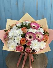 Букет цветов из:  Розы, Герберы и Хризантемы в Лермонтове