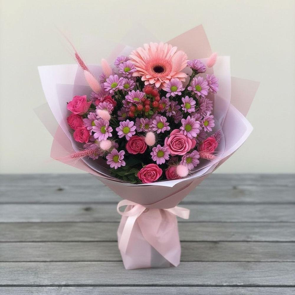 Букет цветов из: Розы, Герберы и Хризантемы в Лермонтове