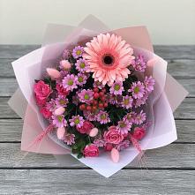Букет цветов из:  Розы, Герберы и Хризантемы в Лермонтове