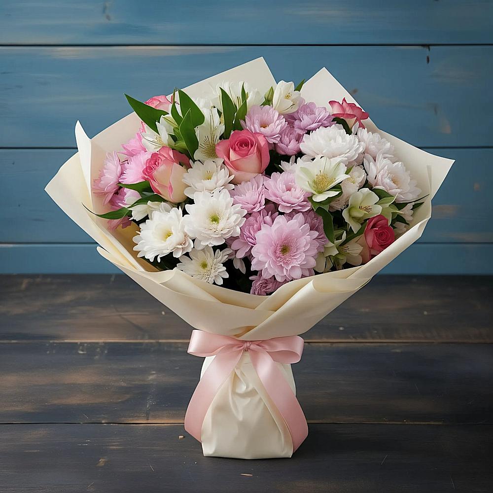 Букет цветов из: Хризантемы, Альстромерии и Розы в Лермонтове